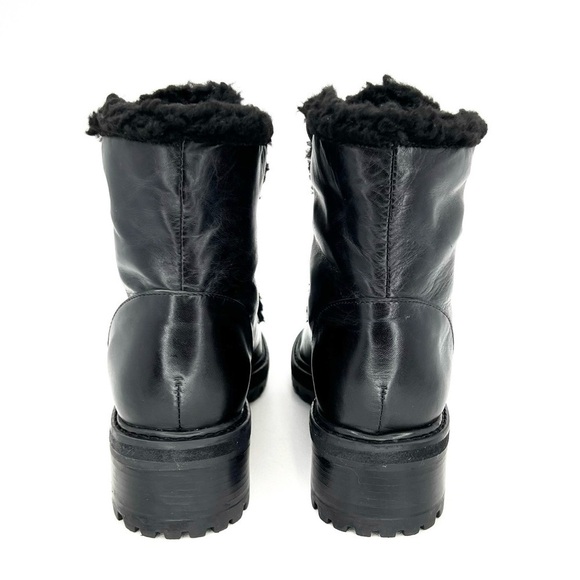 Schutz Stephan Boots Size 8.5 Black Leather Ankle Booties Faux Shearling  New - Picture 4 of 8